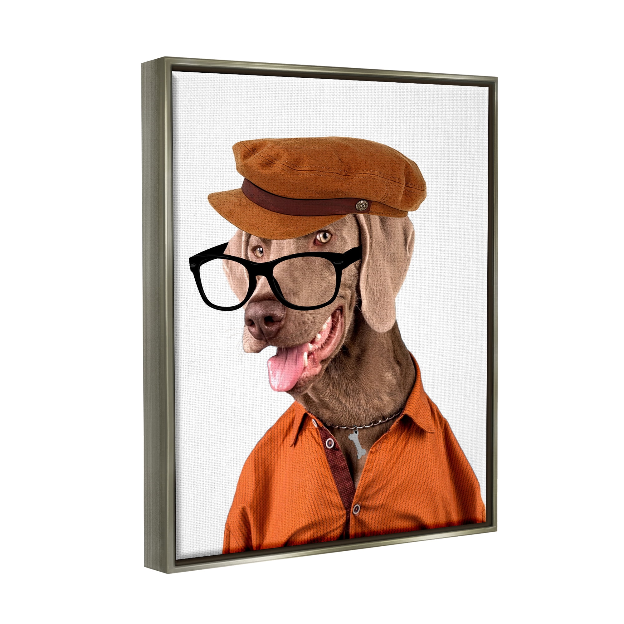 Stupell Industries Schoundrel Dog in Glasses Animals & Insects Painting Gray Floater Framed Art Print Wall Art, 25 x 31