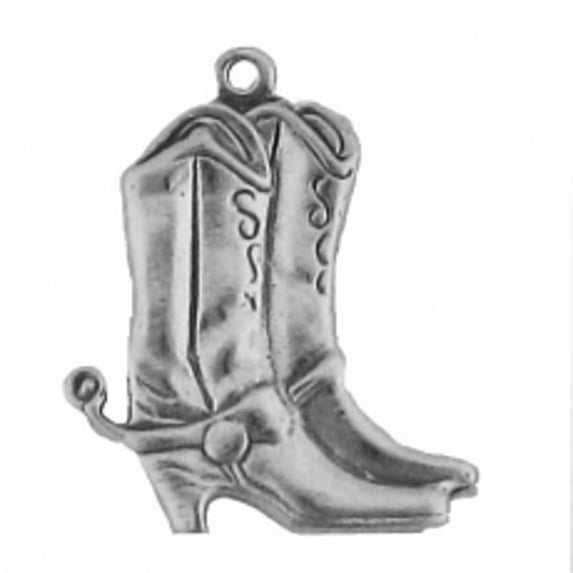 Sterling Silver 24" Unisex 1.5mm Box Chain Large Thin Cowboy Boots Pendant Necklace