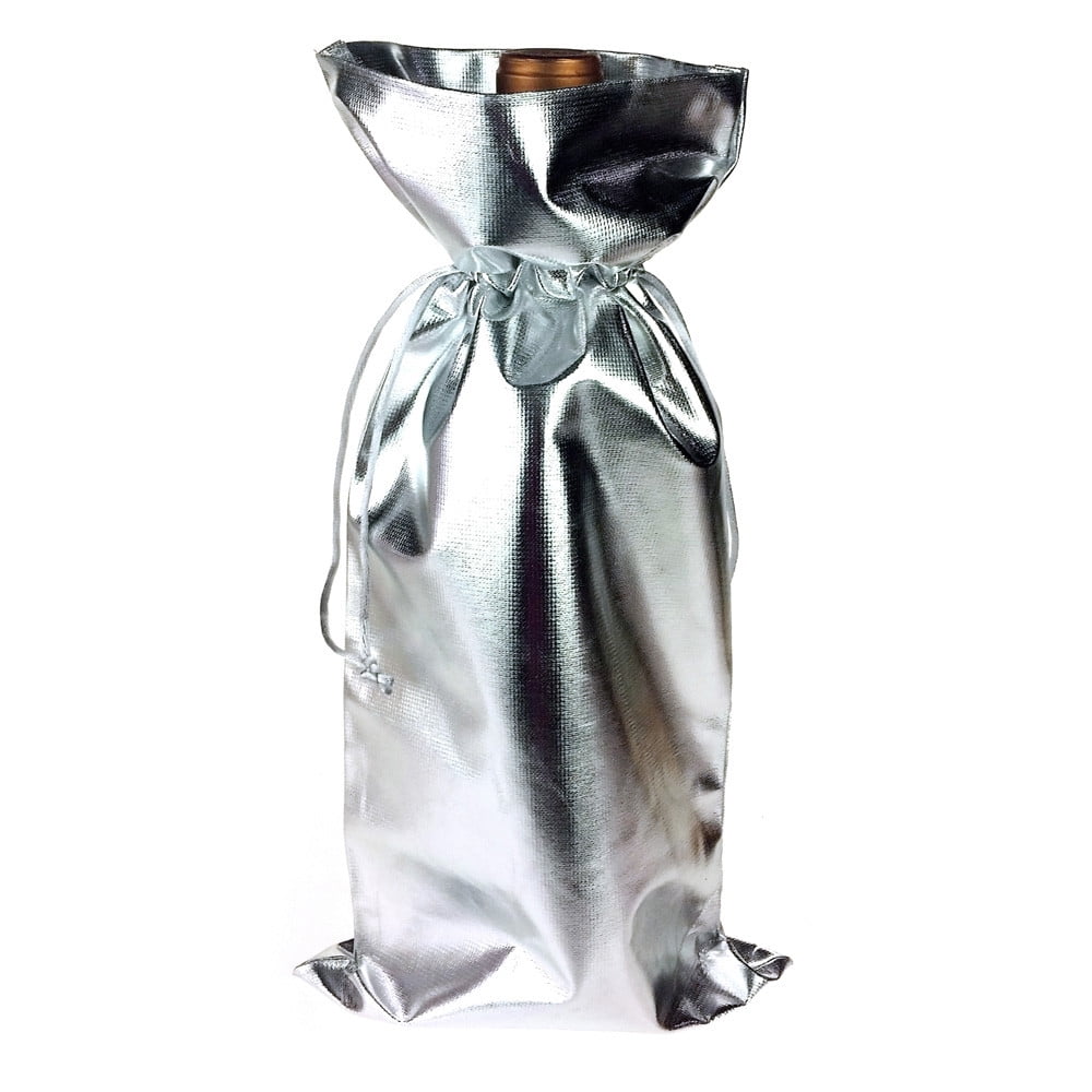 Silver Foil Wine Bottle Gift Bags, Metallic Wraps (6.25 x 17.5 in, 100  Pack) 