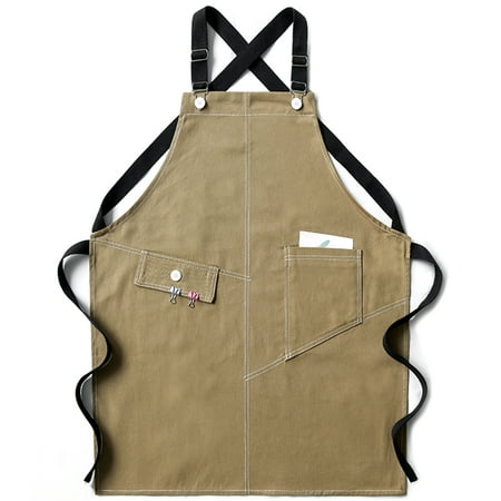 

CHOMOEN Solid Color Denim Apron with Pocket for Cross Back Adjustable Hanging Buckle Kitchen Chef Bib for Barista Florist Garden