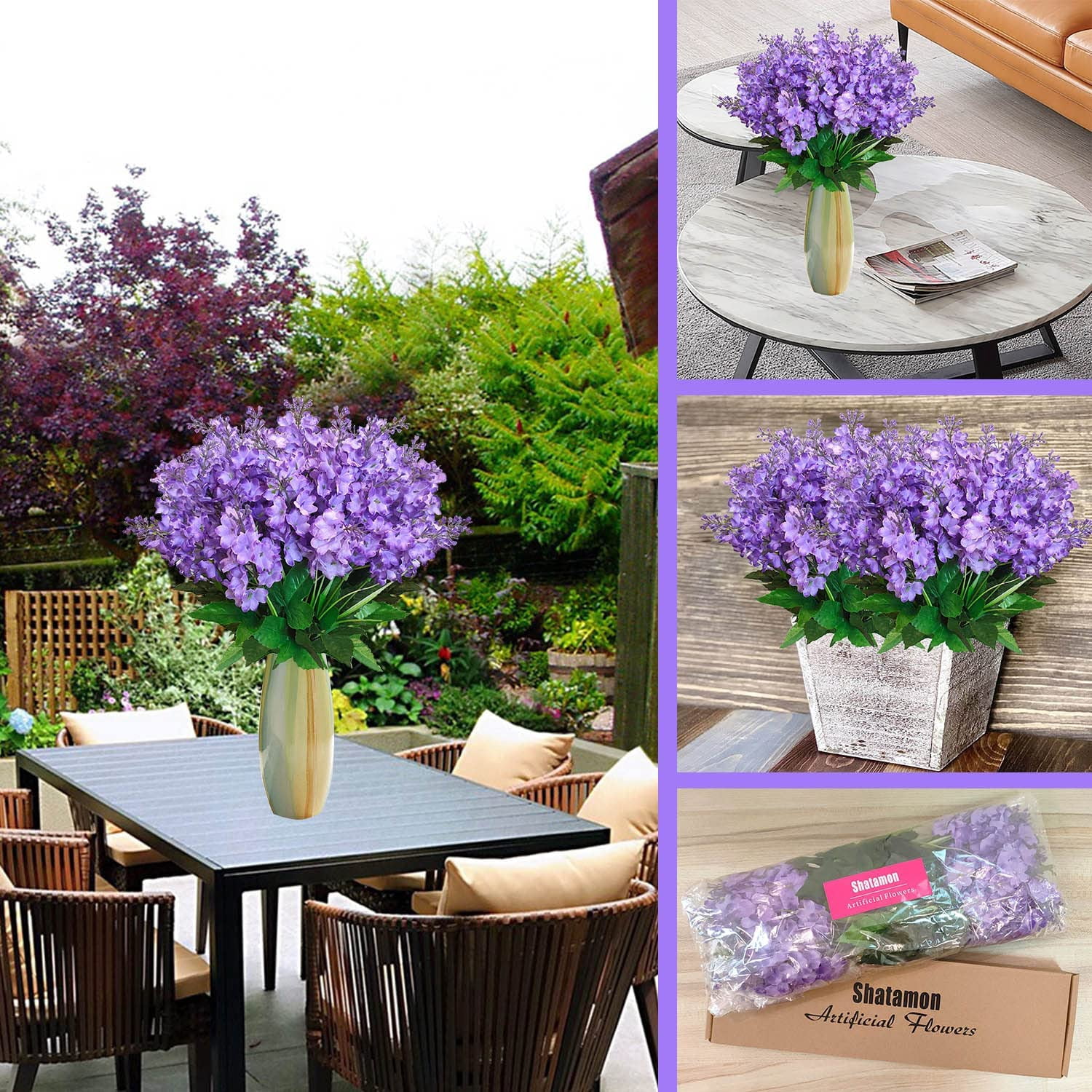 24 Pcs Artificial Wisteria Flowers for Outdoor 13.8'' Faux Hyacinth Flowers for Home Porch Decoration Fake Silk Floral for Wedding Spring Garden Fence Porch Outsides Decor, Light Purple
