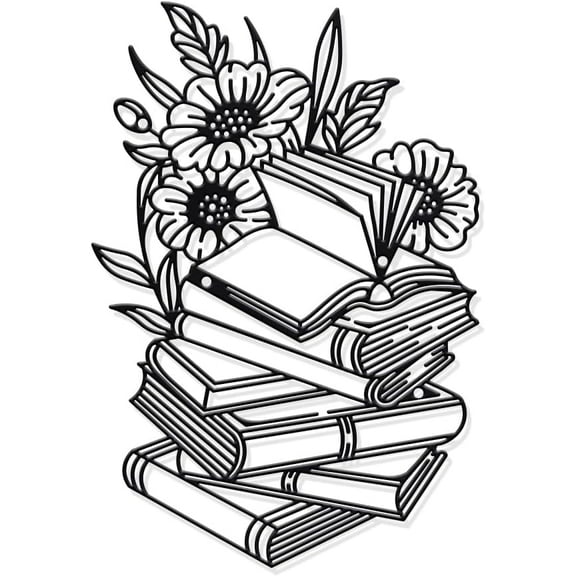 Reading Metal Wall Decor 7.7x11.2inch Iron Book Wall Art Decor Flower Wall Decor Sign Metal Wall Sculptures