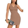 thumbnail image 3 of Vestido midi Valiamcep sin mangas con cuello en V, sexy bodycon, caqui, talla M, 3 of 7