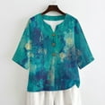 thumbnail image 4 of Xoenoiee Paint Splatter Print Womens 3/4 Sleeve Tops Cotton Linen Shirts V Neck Lace Casual Loose Fit Blouses Button Down Boho Tees, Size S, 4 of 7