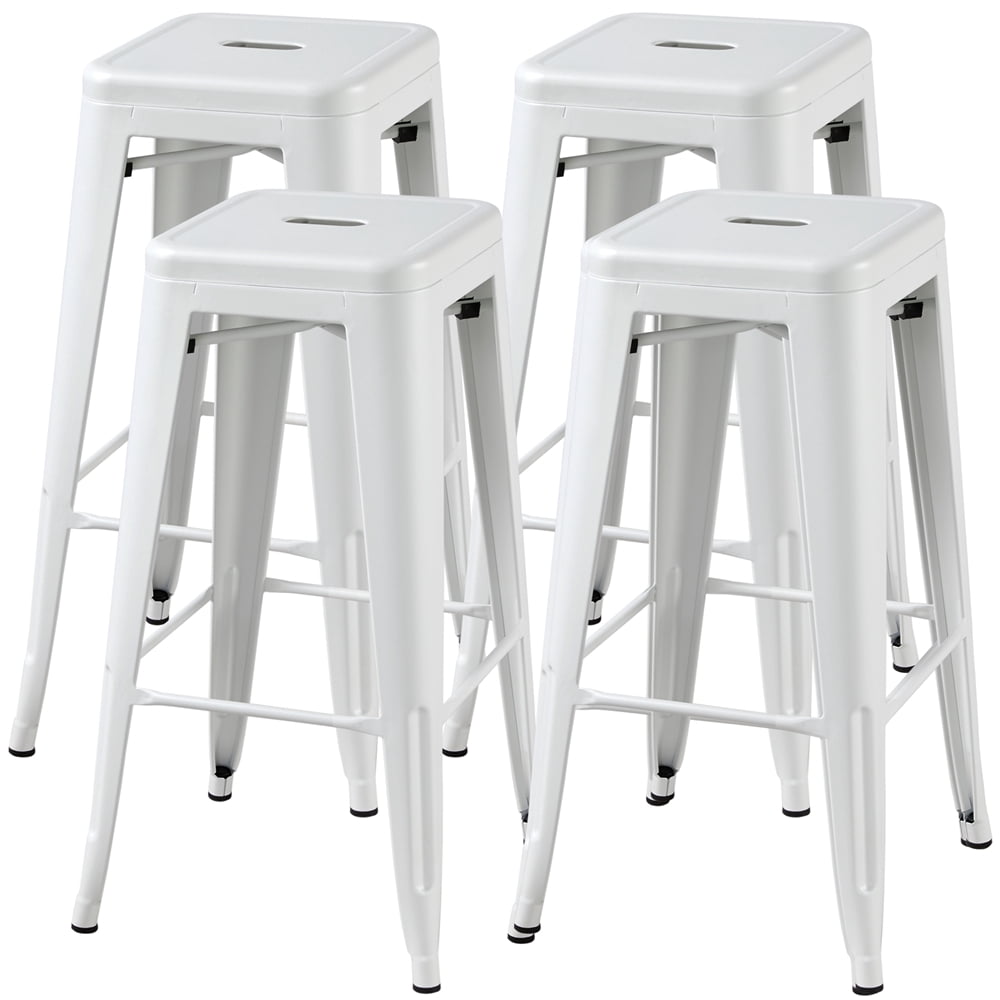 Yaheetech 4pcs 30'' Metal Bar Stools Vintage Counter Bar Stool Stackable Chairs White