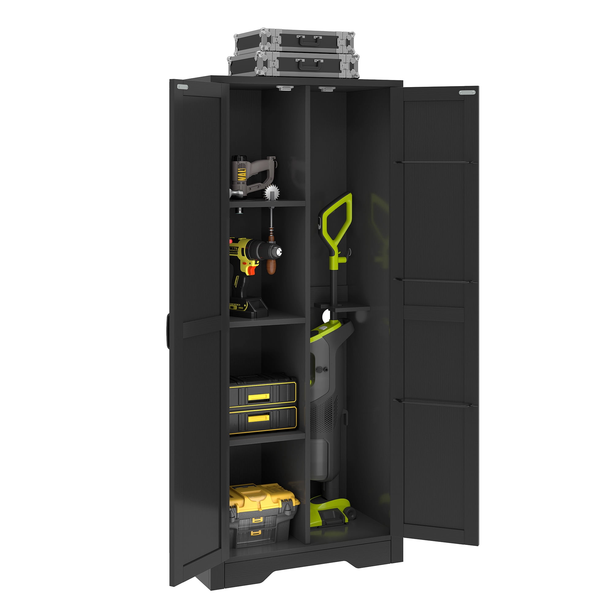 Uforic Utility Storage Cabinet, 55" Tall Wooden Cabinet with Shelves for Kitchen, Office, Garage - Black