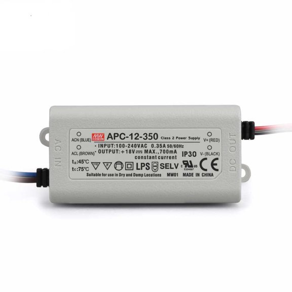 Mean Well Power Supply APC-12-350, AC-DC, 9-36V 0.35A Output, 100-264V Input, 12.6W, LED Driver, Constant Current, APC Series (350mA, 36VDC)