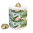 thumbnail image 1 of Leaf Piggy Bank, Vintage Retro 60s Seem Banana Palm Tree Leaves Flowers Hibiscus, Ceramic Coin Bank Money Box for Cash Saving, 3.6" X 3.2", Pale Caramel Burgundy, by Ambesonne, 1 of 4