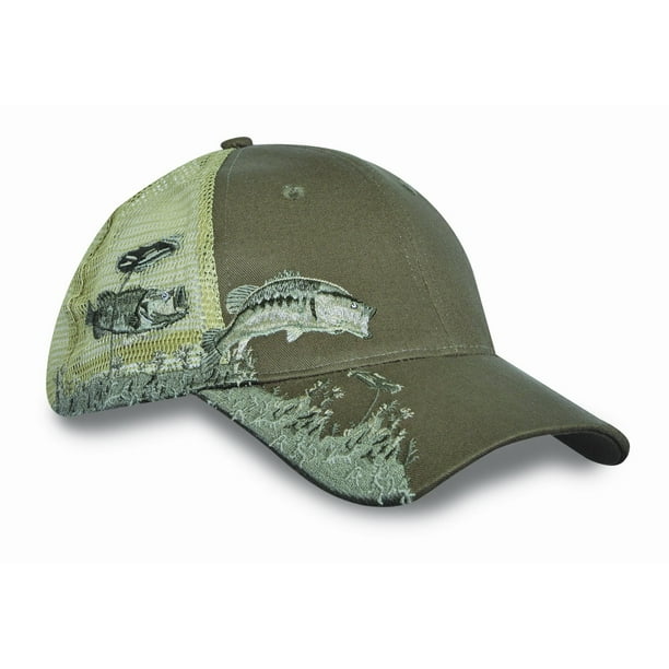Men's Bass Mesh Hunting Fishing Hat Fish Embroidery, Olive by KC Caps