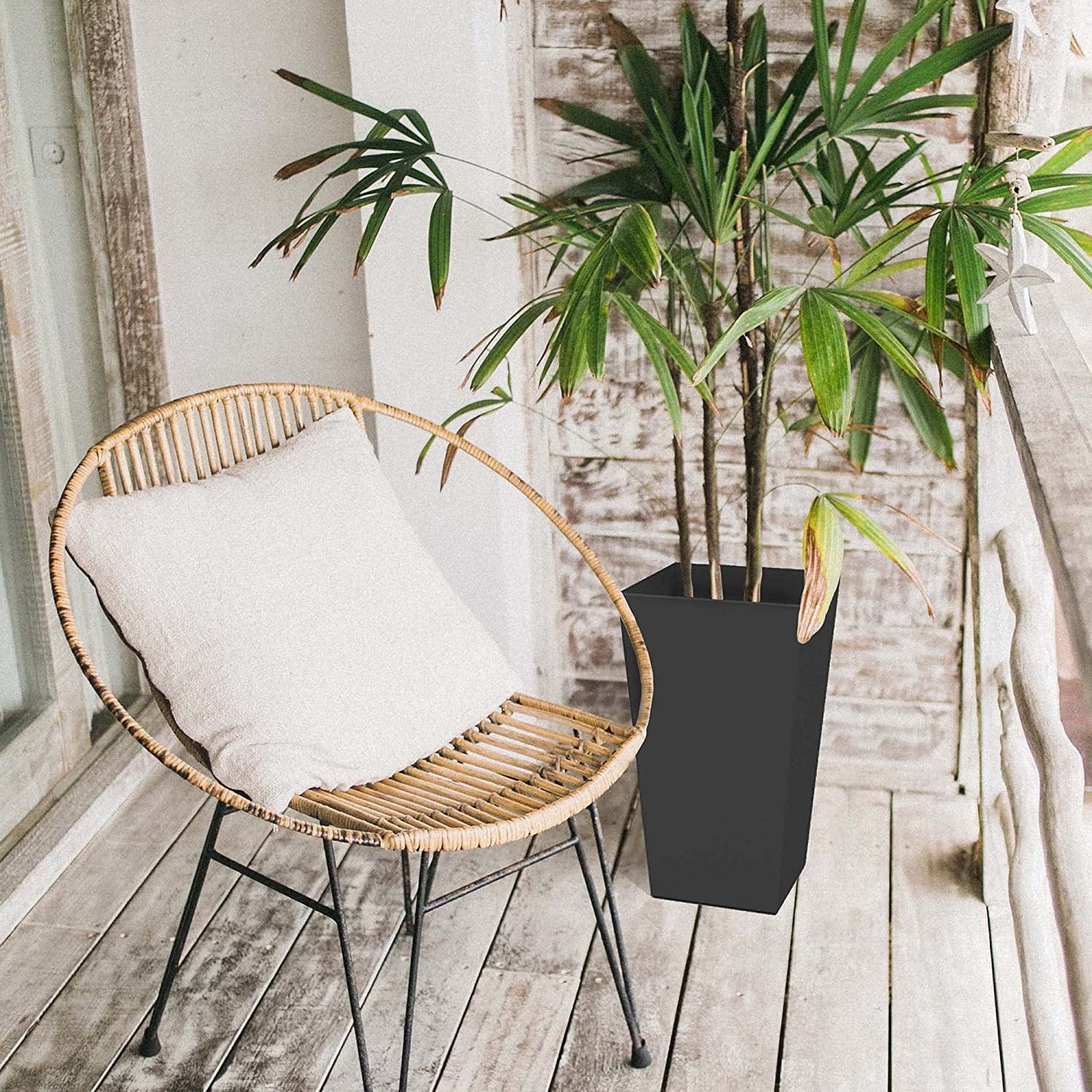 Unbranded Finley Tall Square Planter - Matte Textured, 20"/Black, Plastic, Indoor/Outdoor — Residential Use, Standard Application