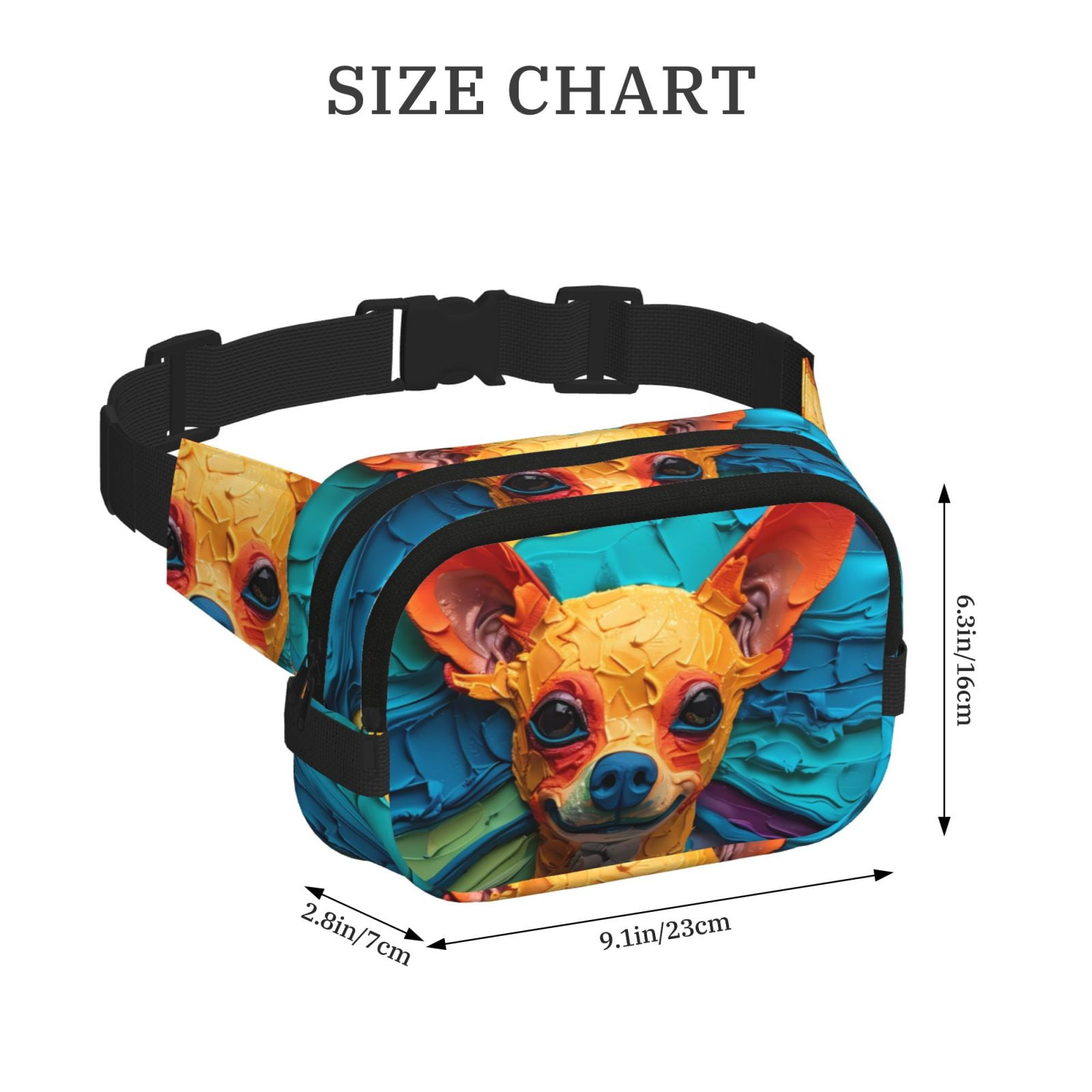 Picia Colorful Textured Chihuahua Print Square Double-Layer Waist Bag Mini Adjustable Waist Belt Bag Exercise Running Travel Hiking