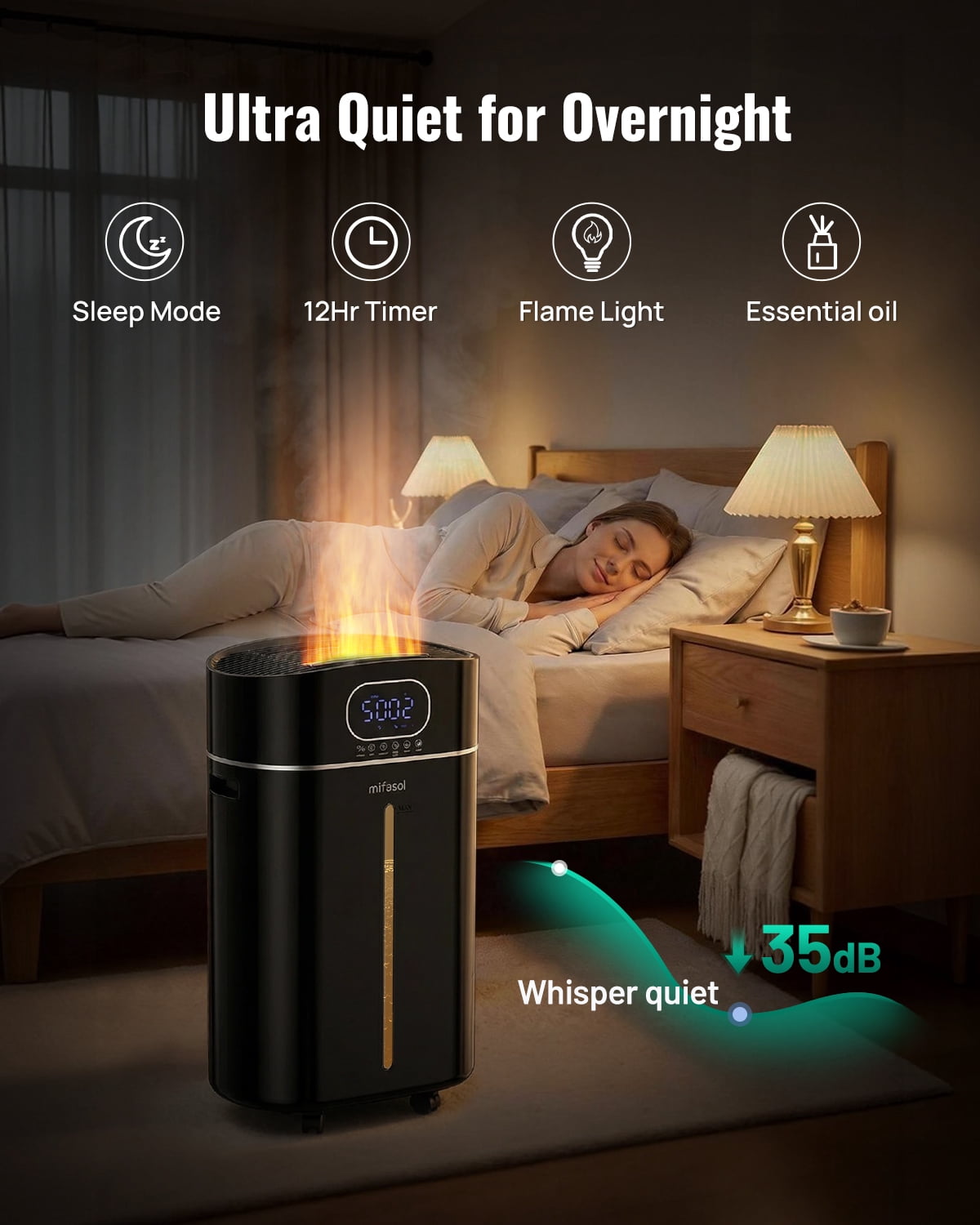 4.2Gal/16L Cool and Warm Mist Humidifier Large Room, Auto Restart Humidifiers for Home 1500 sqft, Air Humidifiers for Bedroom with Diffuser & Flame Light, Whole House Humidifiers for Baby Plant, Blac