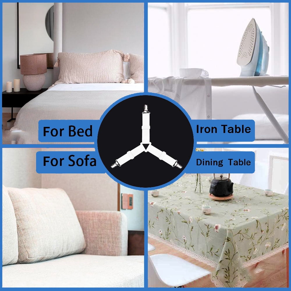 4 pcs Bed Sheet Holder Straps, Adjustable Fitted Sheet Holders, Adjustable Bed Sheet Strap, Bed Sheet Holders for Corners, Fitted Sheet Clips to Hold Sheets in Place