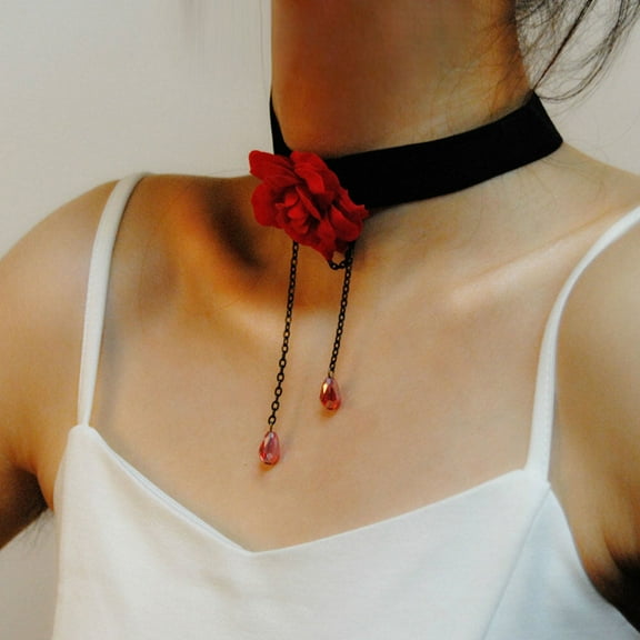 MLINS 2 PCS Women Necklace Choker Necklaces for Woman Rose 's Red