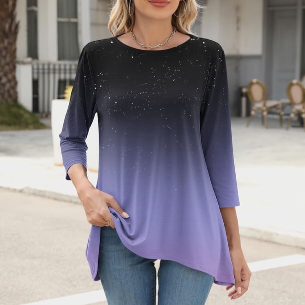 mfyjkho Tops Para Mujer, Camiseta Estampada De Moda Para Mujer, Blusa Informal De Manga 3/4 Y Cuello Redondo Tops Y Blusas Para Mujer M