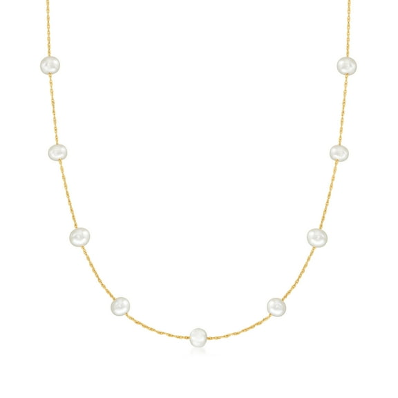Ross-Simons 5-5.Mm Cultured Pearl Station Necklace in 14kt Yellow Gold, Women's, Adult