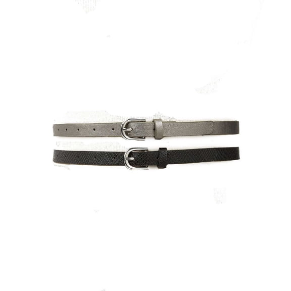 INC International Concepts 2-for-1 Solid Belts (Black/Silver, S)