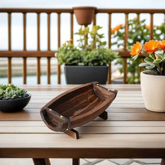 SEWCHICS 2Pcs Rectangular Garden Planters Wood Succulent Barrel Planter Rustic Farmhouse Plant Box