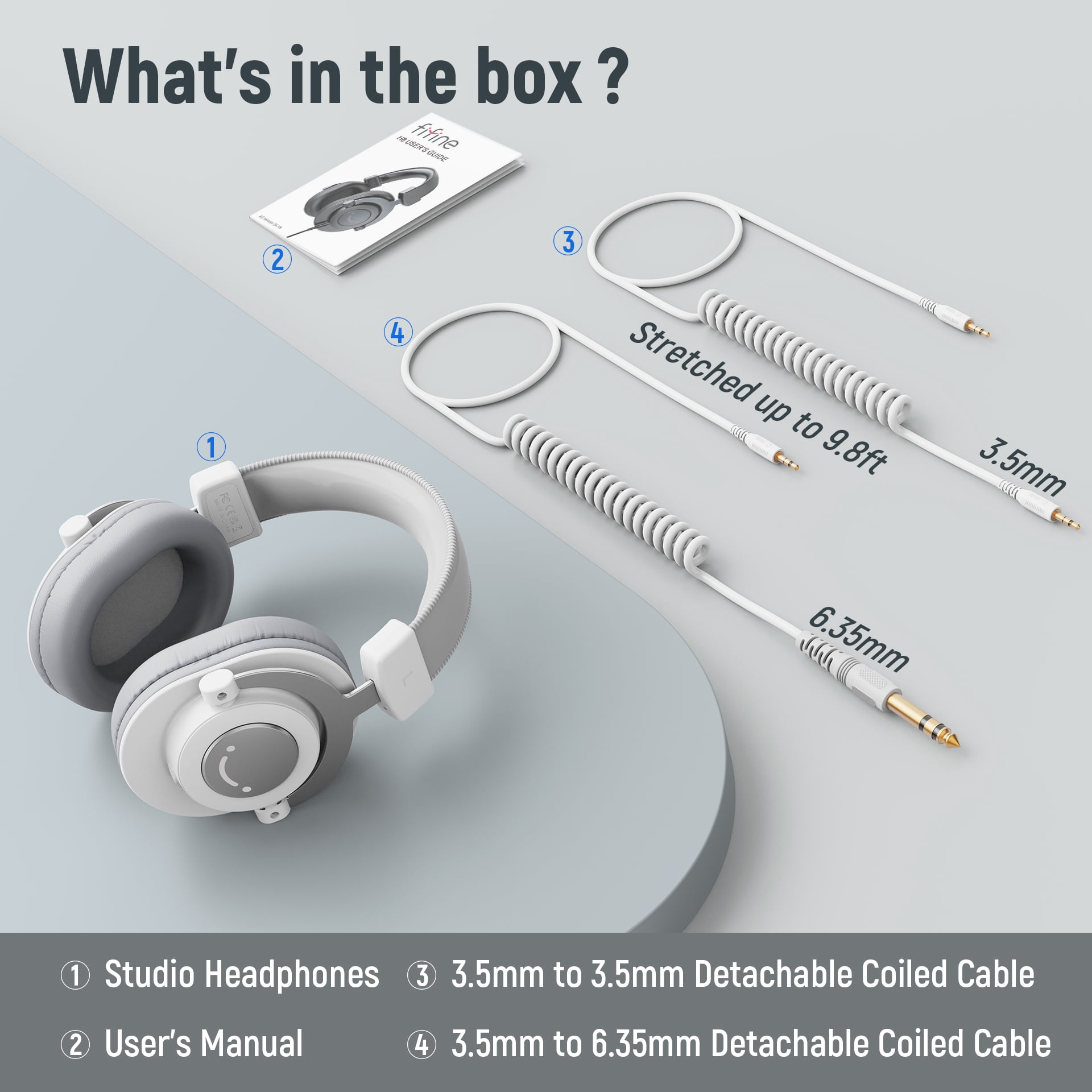 FIFINE Studio Wired Headphones for DJ, Music Monitor, Recording with 9.8ft Cable for 3.5mm/6.35mm, Over Ear, Noise Cancelling for Podcast, Streaming-H8