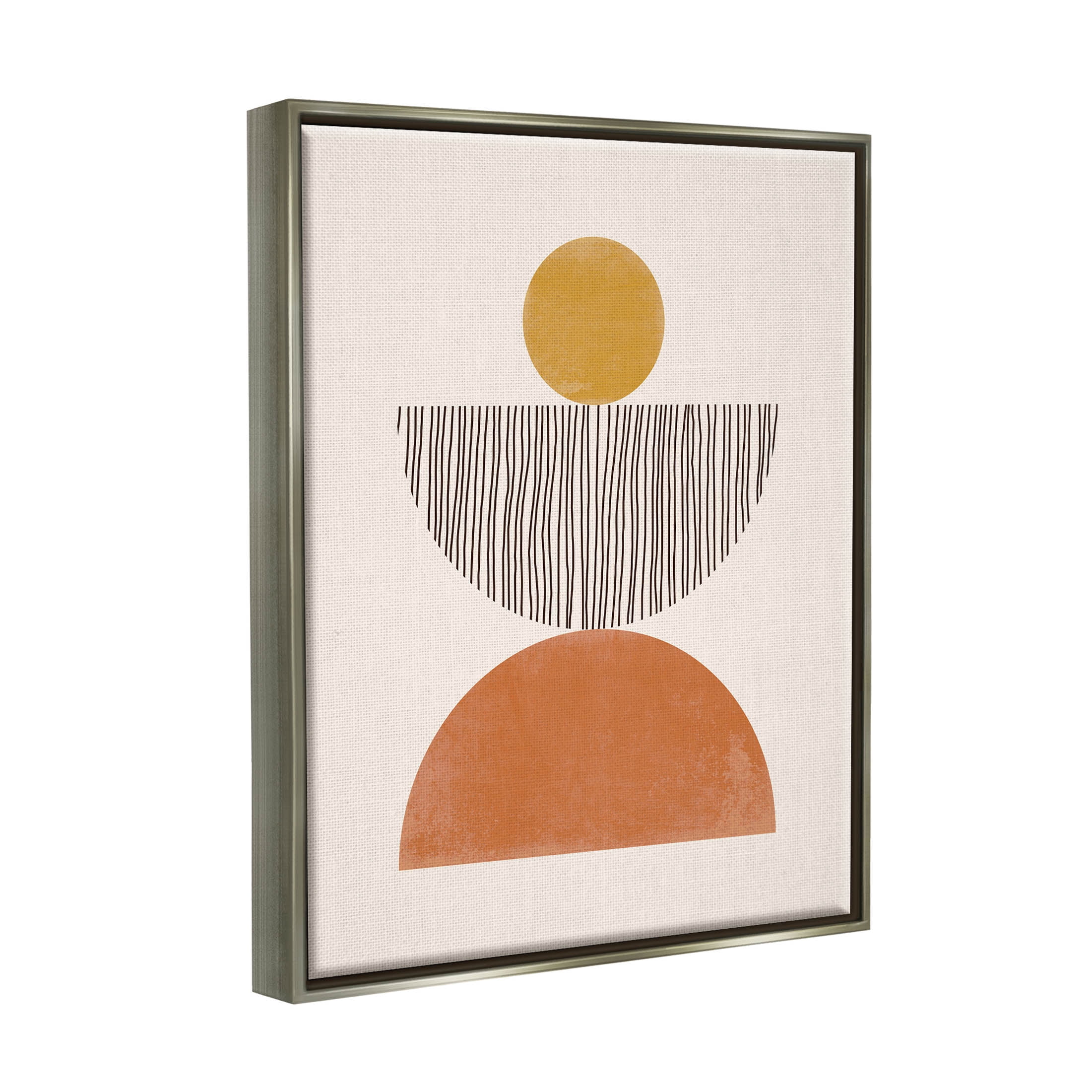 Stupell Industries Modern Balancing Shapes Stripes Pattern Graphic Art Luster Gray Floating Framed Canvas Print Wall Art, Design by JJ Design House LLC