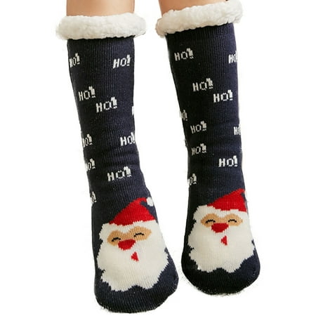 

YCCOTO Womens Christmas Xmas Printed Faux Fur Lined Socks Thick Fluffy Non-slip Homes Slipper Sock