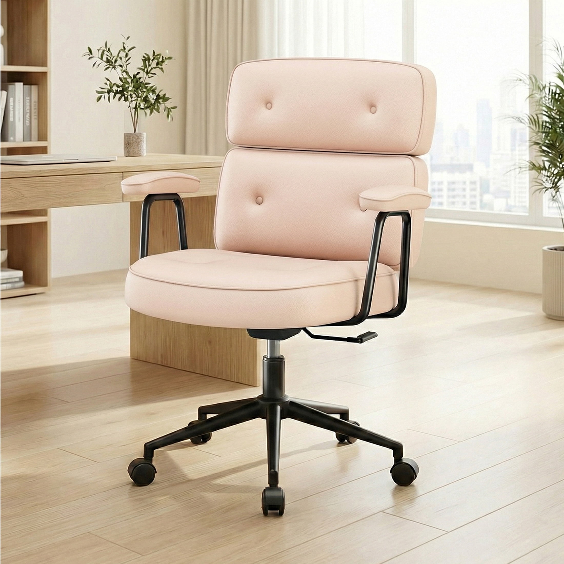 CONCETTA Ergonomic Office Chair, Soft PU Leather Adjustable Task Chair with Lumbar Support and 360° Swivel,Pink