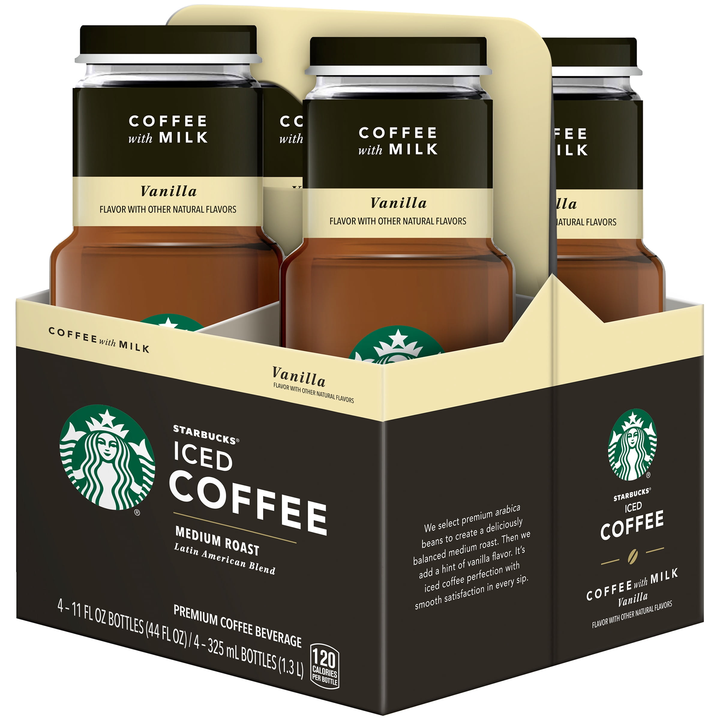 Starbucks Vanilla Medium Roast Iced Coffee with Milk Drink, 11 fl oz, 4 Bottles