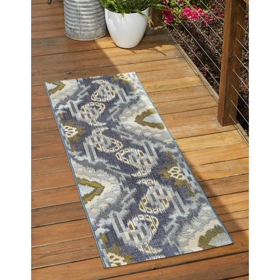 Unique Loom Outdoor Modern Collection Area Rug - Union (2' x 6' 1" Runner Blue/Navy Blue)