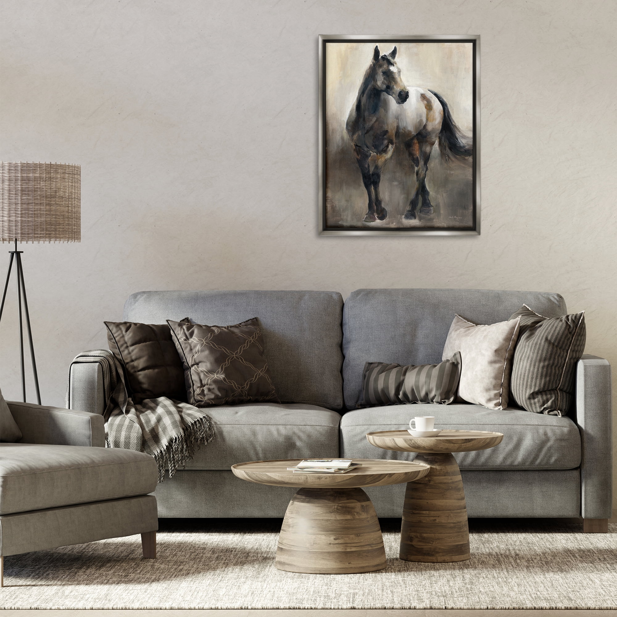 Stupell Industries Copper & Nickel Horse Animals Painting Gray Floater Framed Canvas Art Print Wall Art, 25 x 31