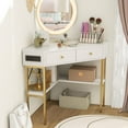 thumbnail image 2 of Giantex  Corner Writing  Desk, 90 Degrees Triangle Desk w/Storage Shelves & Metal Frame, Makeup Vanity Table,for Small Spaces, White, 2 of 8