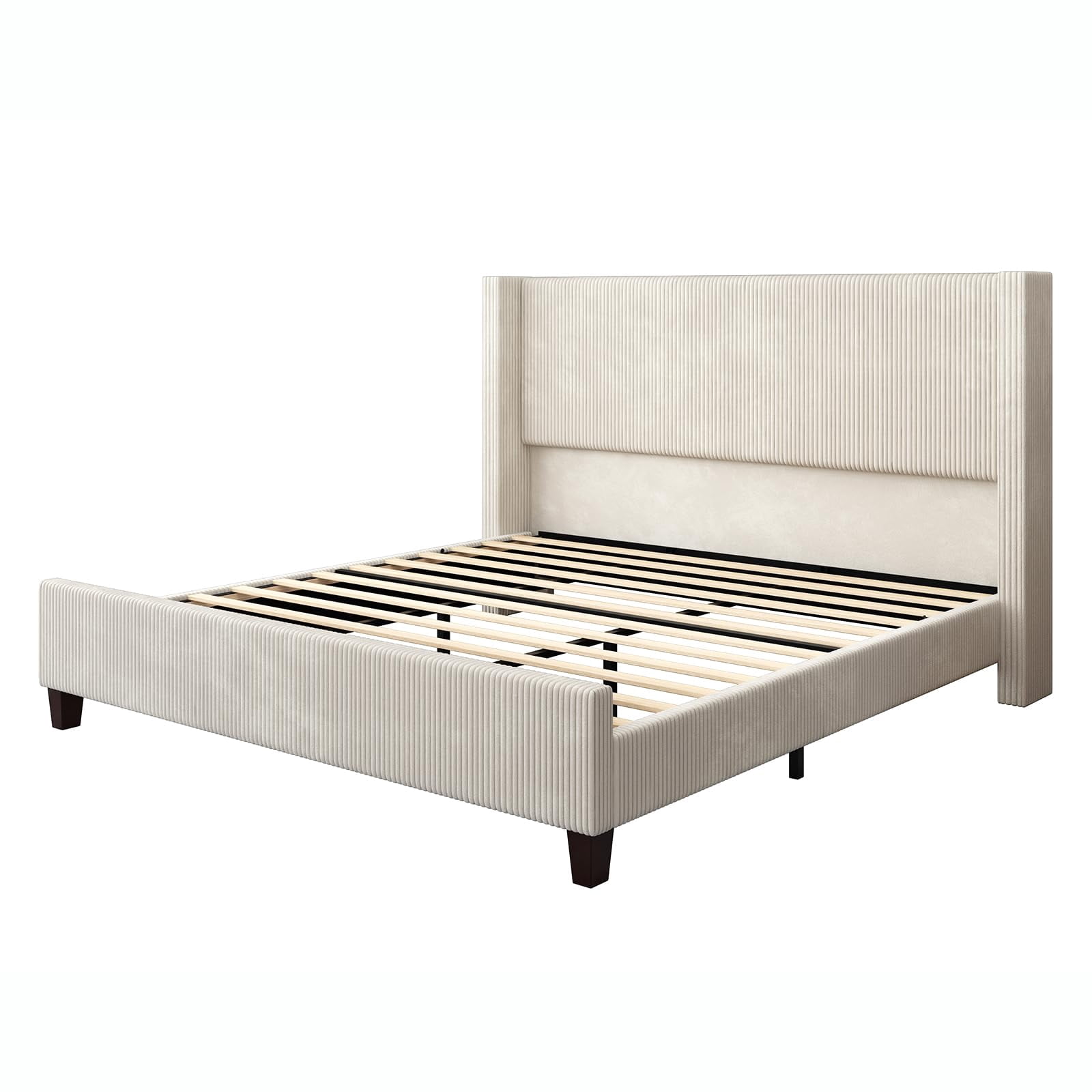 Papajet King Size Upholstered Platform Bed Frame, Wingback Bed with 50.8" Headboard, Corduroy Cream