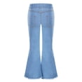 thumbnail image 2 of Lejafay Kids Girls Raw Hem Flared Jeans Elastic Waist Bell-Bottoms Trousers Washed Denim Pants Light Blue 14, 2 of 5