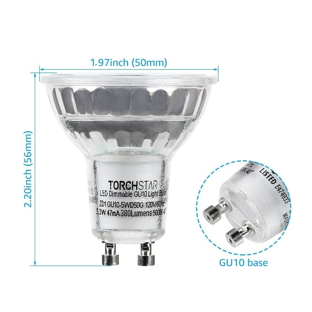 6 Pack Dimmable LED GU10 Light Bulb 5.3W 50W equivalent 5000K