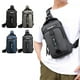thumbnail image 1 of Mochila bandolera para hombre mujer | Bolsa de pecho ajustable para el hombro con orificio para auriculares | Poliéster ligero | Tamaño compacto para tabletas de 7,9" | Azul Caqui Gris Oscuro | 11,8, 1 of 7