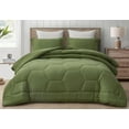 thumbnail image 2 of Chezmoi Collection Vero Olive Green Comforter Set Oversized Queen Size 3-Piece Fluffy Soft Lightweight Bedding Honeycomb Geometric Stone-Washed Microfiber Comforter Set for All Season, 2 of 9