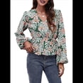 thumbnail image 3 of Top de Larga para Mujer, Jersey Fino, Cuello en V, Abullonada, Babydoll, Ligero, de Poliéster Verde XL, 3 of 10
