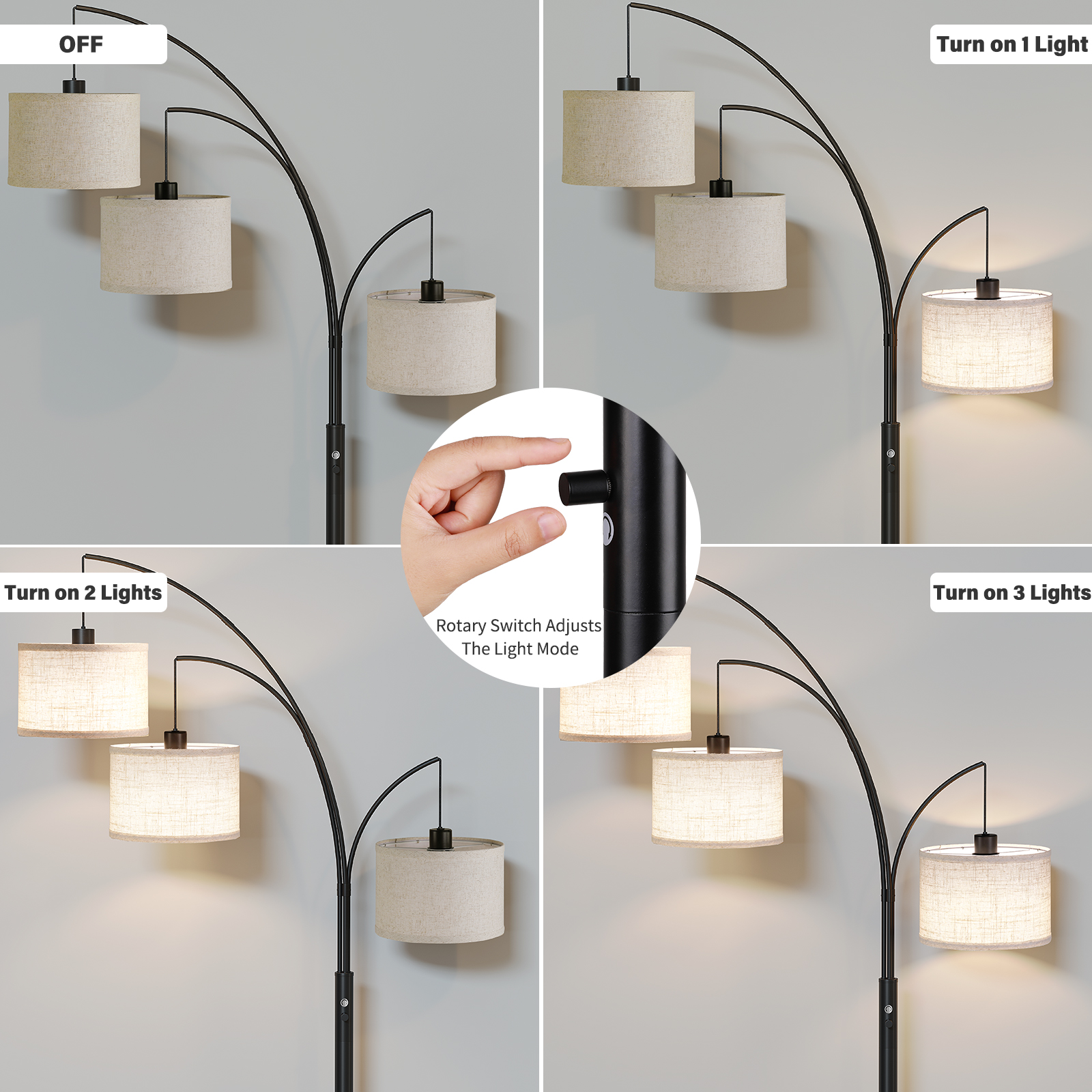 Sunmory 78" Arc Floor Lamp, Black, 3-Light photo 5