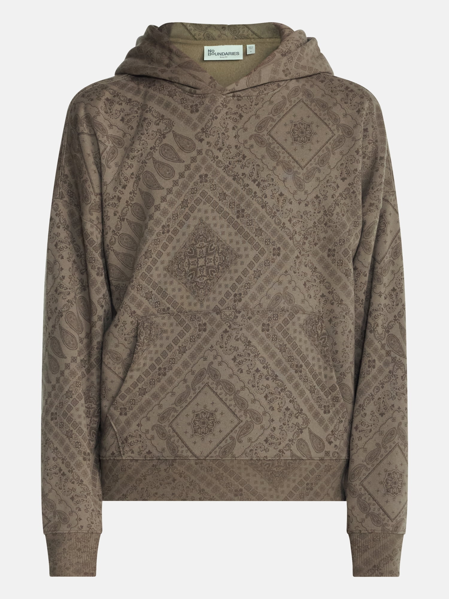 No Boundaries Boxy Fit Oversized Fleece Hoodie with Long Sleeves, Men's XS-4XLT