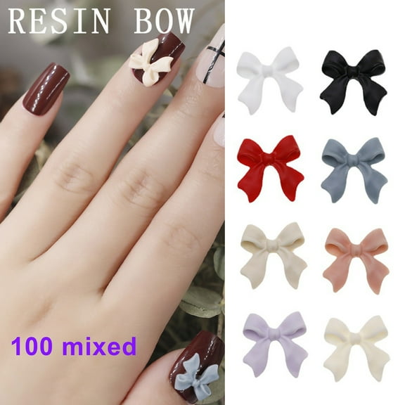 100Pcs 3D Bow Nail Charms for Acrylic Resin Flatback Nail Art Design Colorful Bowknot Butterfly Nail Accessories for DIY Manicure Tips DIY Crafting