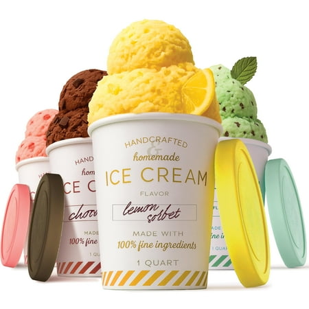 32 oz Ice Cream Containers with Airtight Silicone Lids ( 4-Pack ) Homemade Ice Cream Container perfect for storing Gelato Sorbet & Frozen Yogurt Reusable 2 Pint Ice Cream Container with Lids