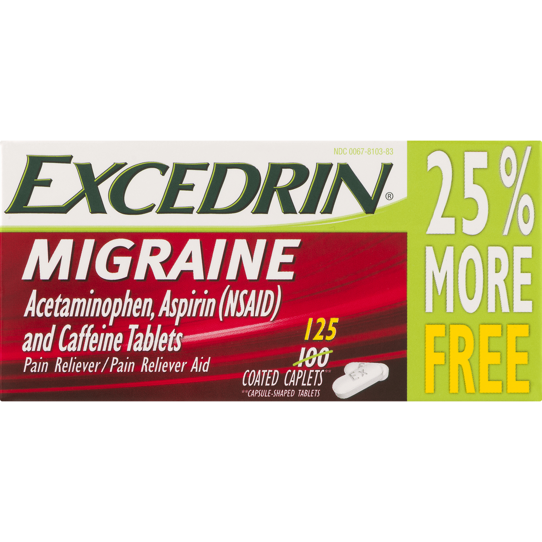 Excedrin Migraine Pain Reliever Caplets, 125 Count