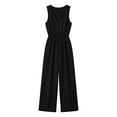 thumbnail image 6 of ClodeEU Women's V Neck Sleeveless Drawstring Waist Wide Leg Jumpsuit, Casual Loose Romper with Pockets Black,Women's Plus L, 6 of 6