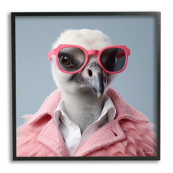 Stupell Industries Trendy Ostrich in Pink Animals & Insects Painting Black Framed Art Print Wall Art, 12 x 12