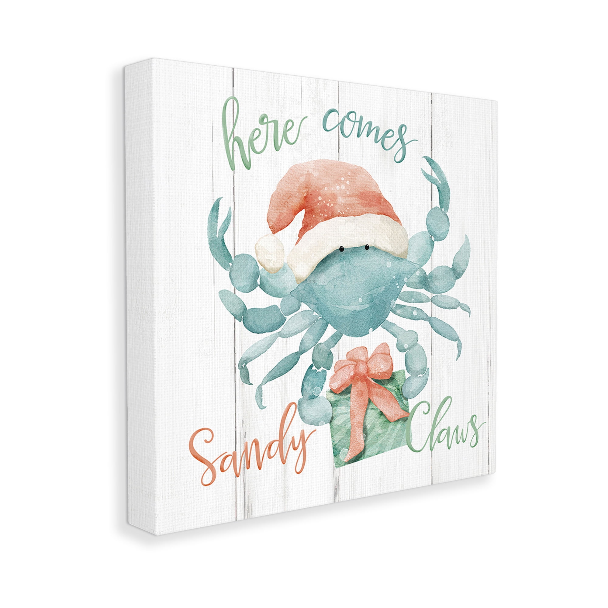 Stupell Industries Nautical Sandy Claws Crab Holiday Painting Gallery Wrapped Canvas Art Print Wall Art, 30 x 30