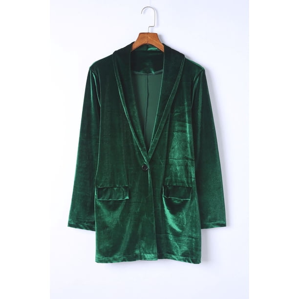 ABPHQTO Blazer de mujer verde casual de terciopelo con bolsillos