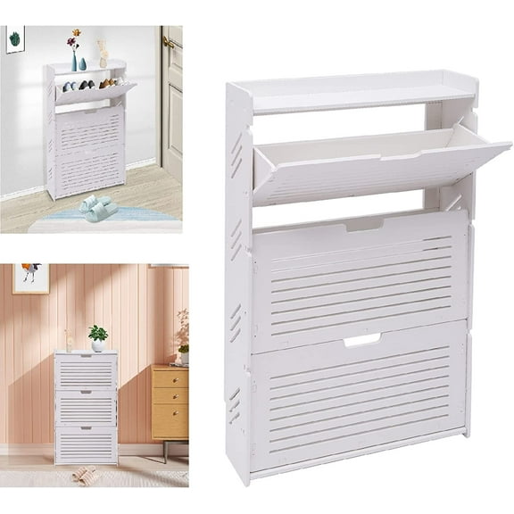 Miumaeov 3-Layer Shoe Louvered Organizer Shoe Storage Cabinet Shoe Slippers Holder White