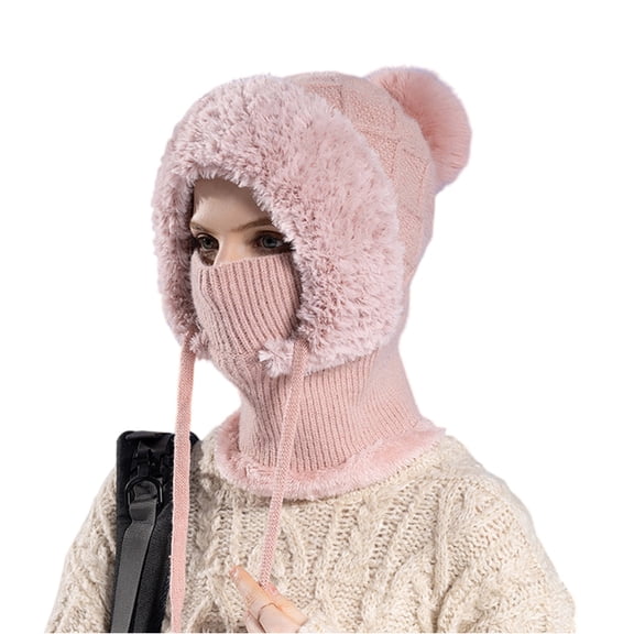 Garbnen 3 In 1 Beanie Hat with Scarf and Mask for Women Beanie Hats Knitted Fleece Lined Winter 3 In 1 Beanie Hat for Women, Pink 54-60 CM
