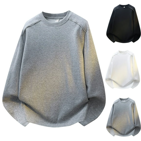 hlysgo Big and Tall Long Sleeve Shirts for Men Casual Crewneck Plain Plus Size T Shirt Classic Pullover Tops Fall Winter Going Out Clothes Gray XXXXL