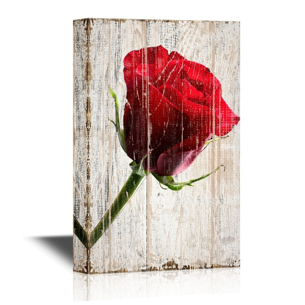 Wall26 Roses Canvas Wall Art Red Rose Flower on Vintage Wood Textured