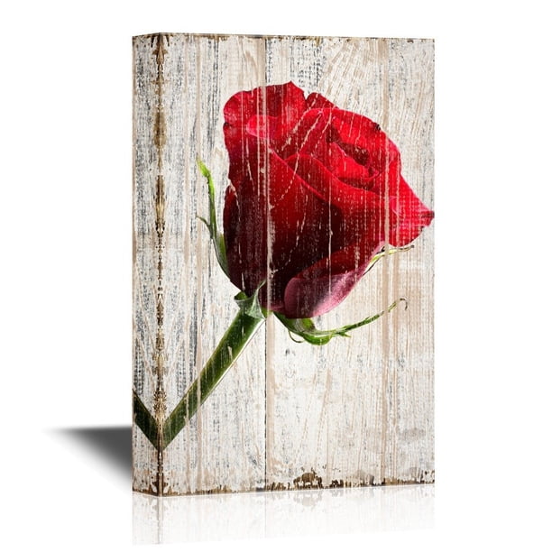 Wall26 Roses Canvas Wall Art Red Rose Flower On Vintage Wood Textured Background Gallery Wrap Modern Home Decor Ready To Hang 32x48 Inches Walmart Com Walmart Com